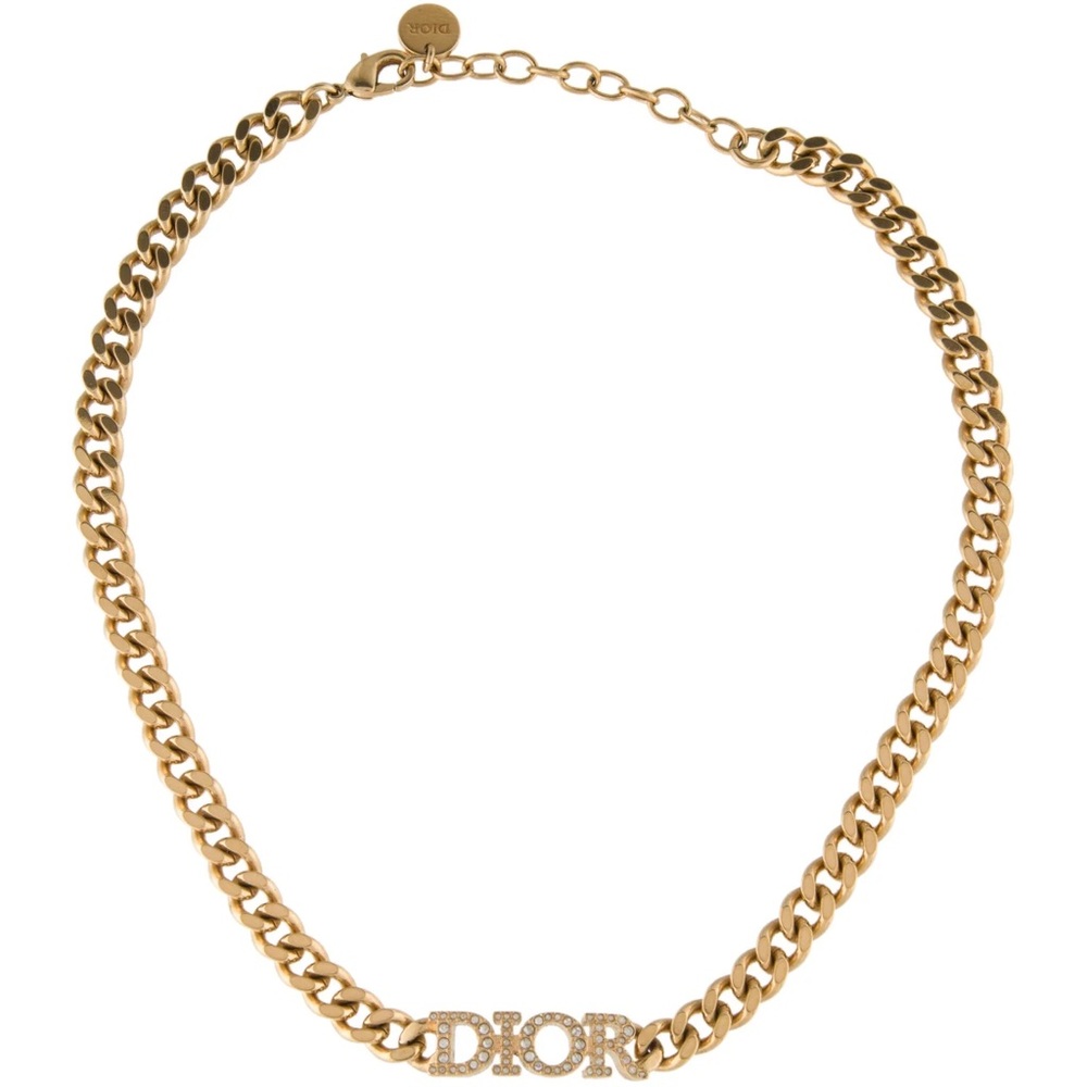 Dior Gold Chain Necklace with Crystal 'DIOR' Logo